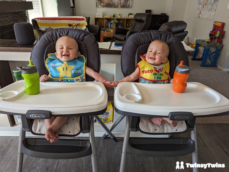 Graco Table2table High Chair Twin Babies Grinning Ninteno Super Mario Bibs Mealtime.jpg
