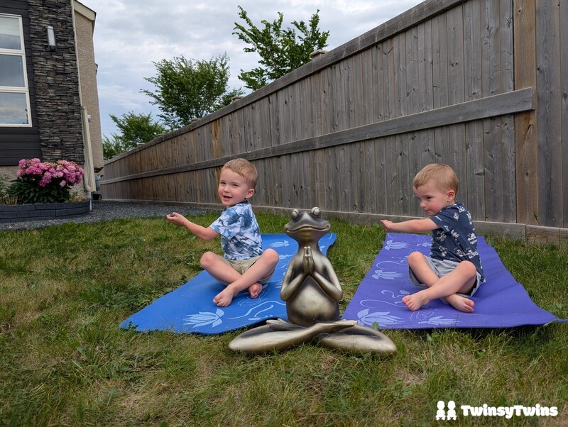 Yoga Twin Toddlers Stretching Outdoors