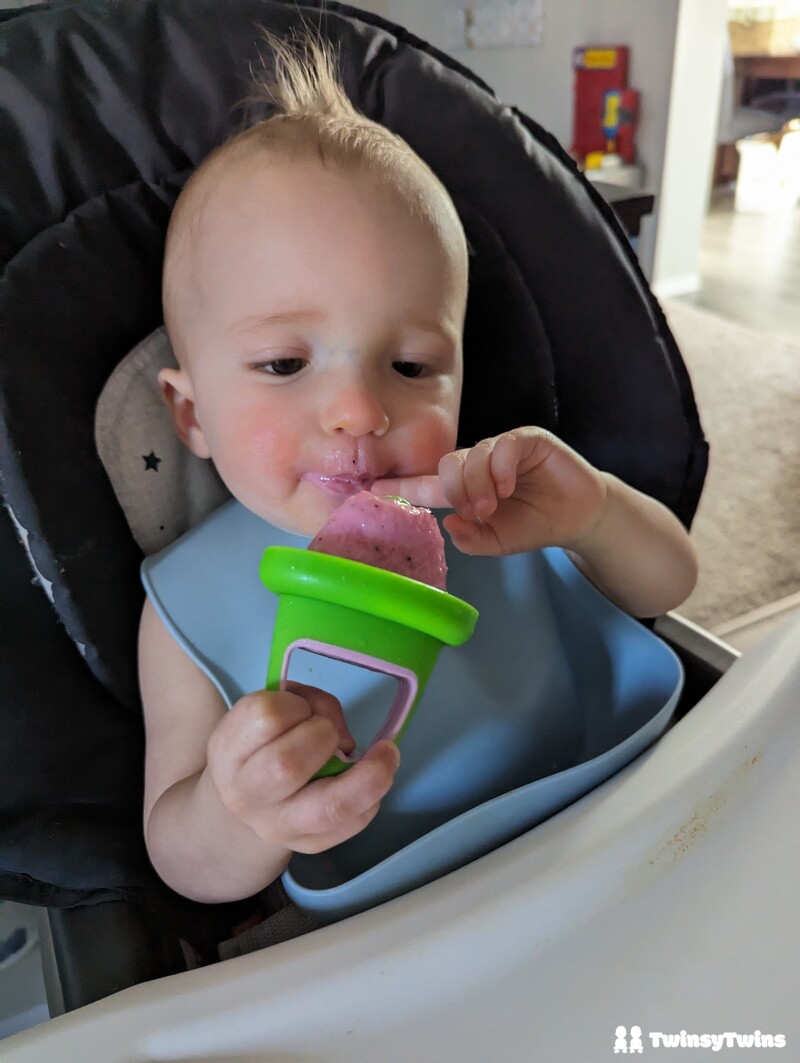 Teething Twin Toddlers Frozen Fruit Popsicles Cold Fruit Pop Smiling And Enjoying Treat Baby Hair